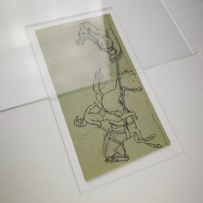 Øverst: Alm. glas Nederst: Museumsglas/Art Glass (standard) med UV-beskyttelse og antireflektivt glas. Det er en anelse sværere at skære ud og sætte i rammen, fordi glasset er svært at se (og derfor også svært at fotografere).